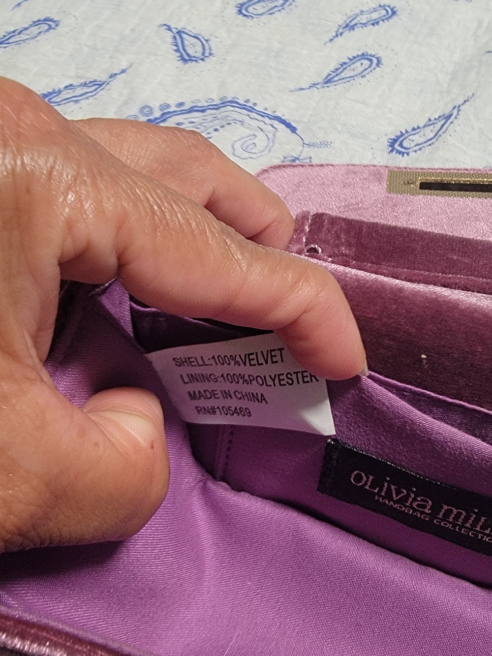 Olivia Miller Purple Velvet Handbag